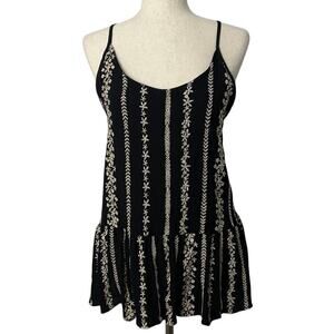 Hummingbird Black Tiered Cream Embroidered Top Women’s Sz L Spaghetti Straps